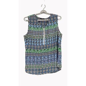 Roz Ali Womens XL Geometric Print Sleeveless Zip Front Blouse Top